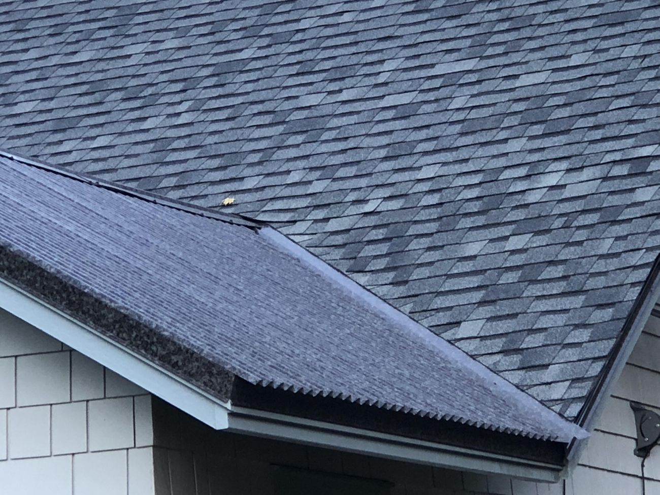 Custom black jade corrugated metal roofing meeting pewter gray architectural shingles